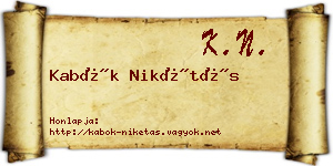 Kabók Nikétás névjegykártya